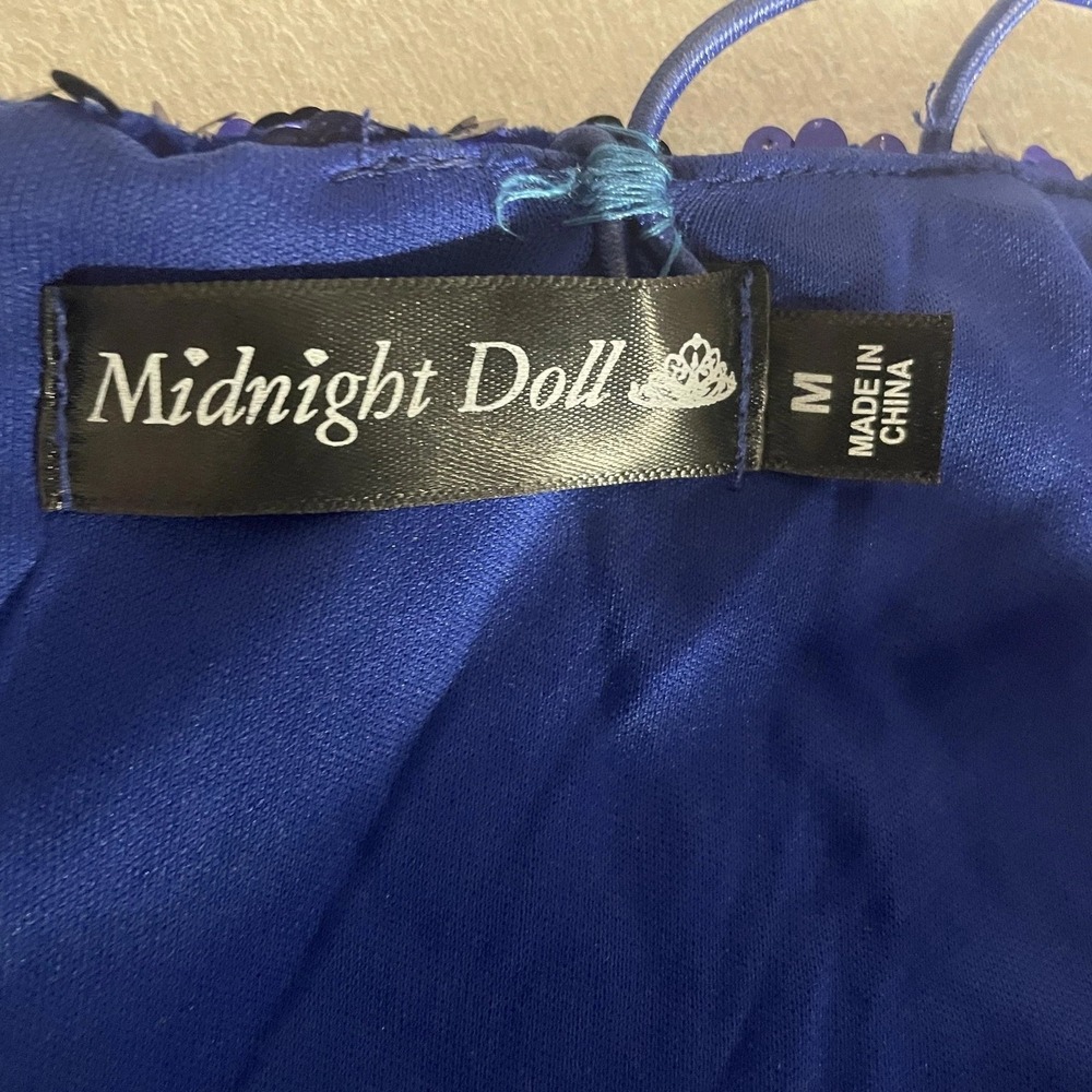 Midnight Doll Sequin Dress Women M Blue One Shoulder Bodycon Holiday Club Party - Picture 4 of 10
